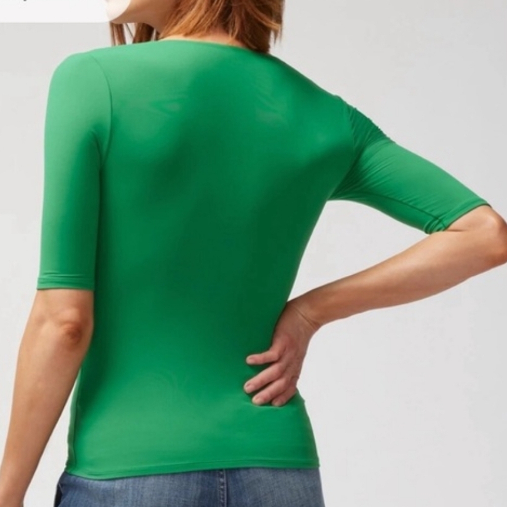 WHBM Forme Elbow Sleeve V Neck Top Amazon Green - Picture 5 of 12